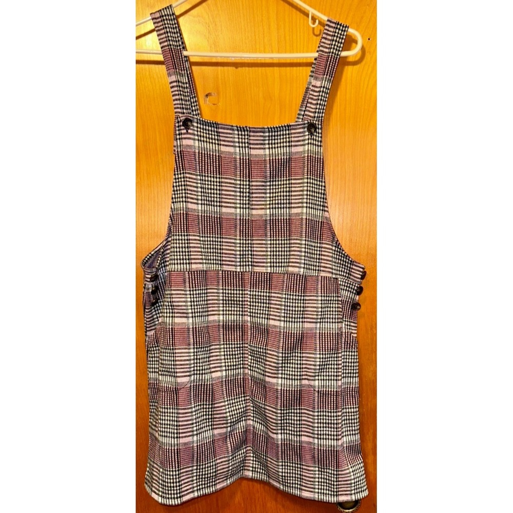 SO Womens Black Plaid Pinafore Jumper Dress Side Buttons‎ Size Large